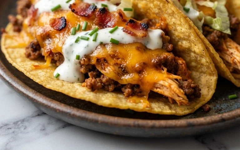 Baked Chicken Beef Bacon Ranch Tacos