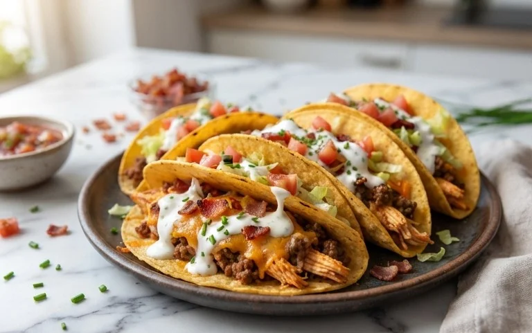 Baked Chicken Beef Bacon Ranch Tacos