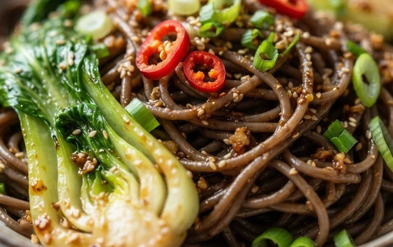 Spicy Garlic Soba Noodles with Bok Choy