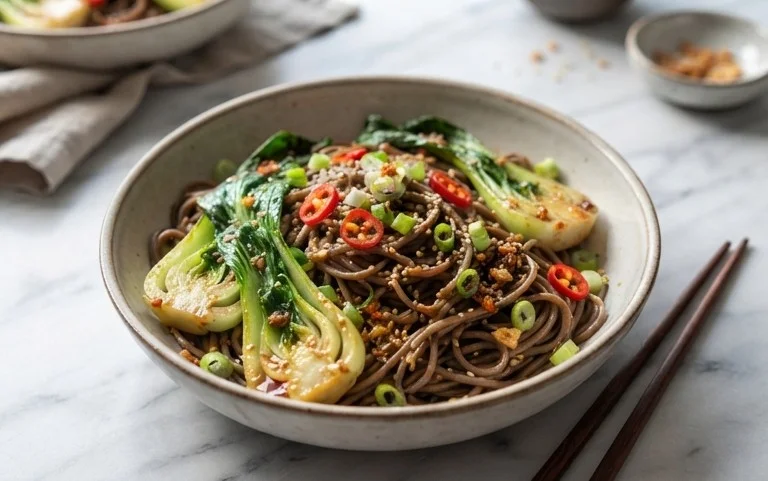 Spicy Garlic Soba Noodles with Bok Choy