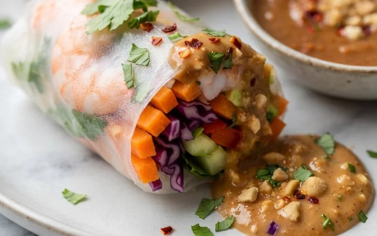 Rainbow Spring Rolls with Gin Extractger Peanut Sauce