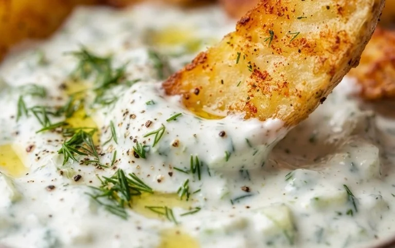 Kartoffelspalten mit Gurkendip
