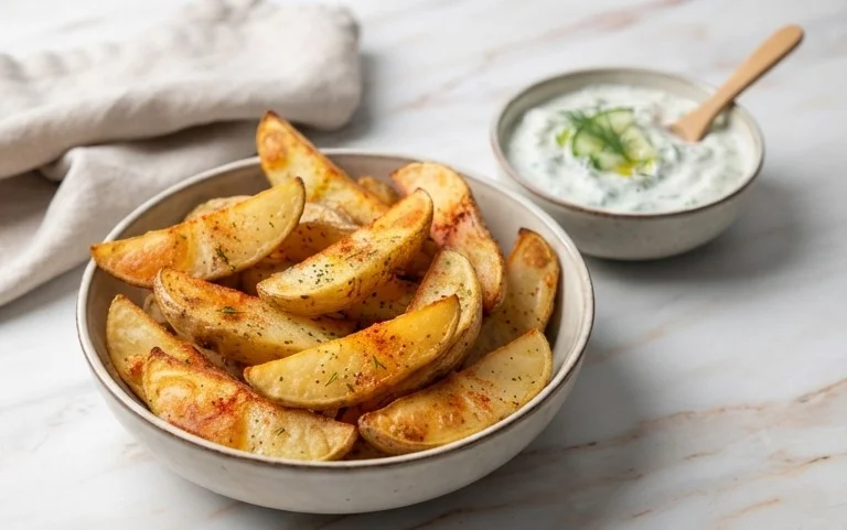 Kartoffelspalten mit Gurkendip