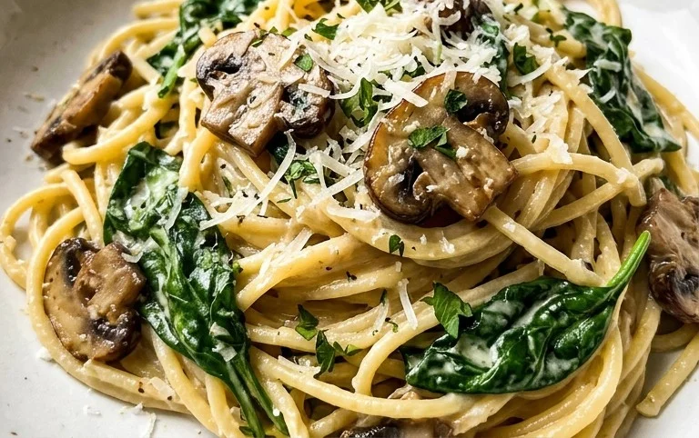 One-Pot Garlic Parmesan Pasta with Spinach and Mushrooms