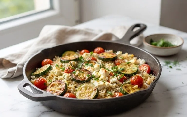 Zucchini-Reis-Pfanne mit Feta