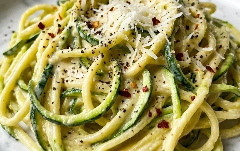 Zucchini-Spaghetti in cremiger Sauce– Zoodles