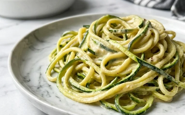 Zucchini-Spaghetti in cremiger Sauce– Zoodles