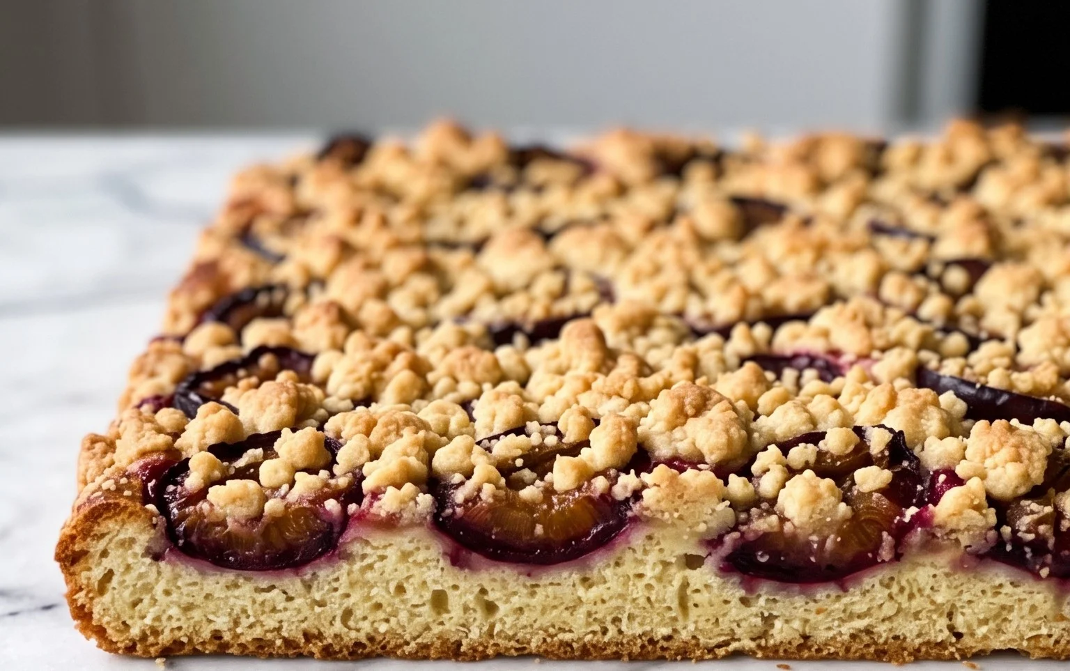 Rezept für Streusel-Pflaumenkuchen vom Blech mit Hefeteig