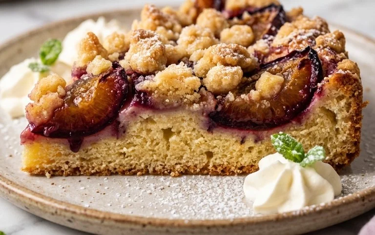 Pflaumenkuchen mit Streusel vom Blech (Quark-Öl-Teig)