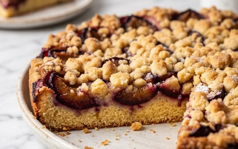 Pflaumenkuchen mit Streusel vom Blech (Quark-Öl-Teig)