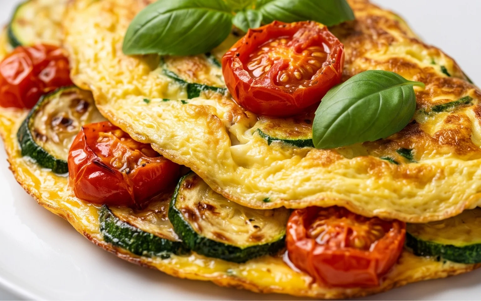 Zucchini-Omelett mit Tomaten und Basilikum