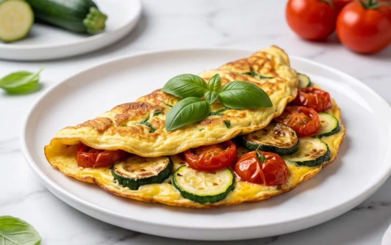 Zucchini-Omelett mit Tomaten und Basilikum