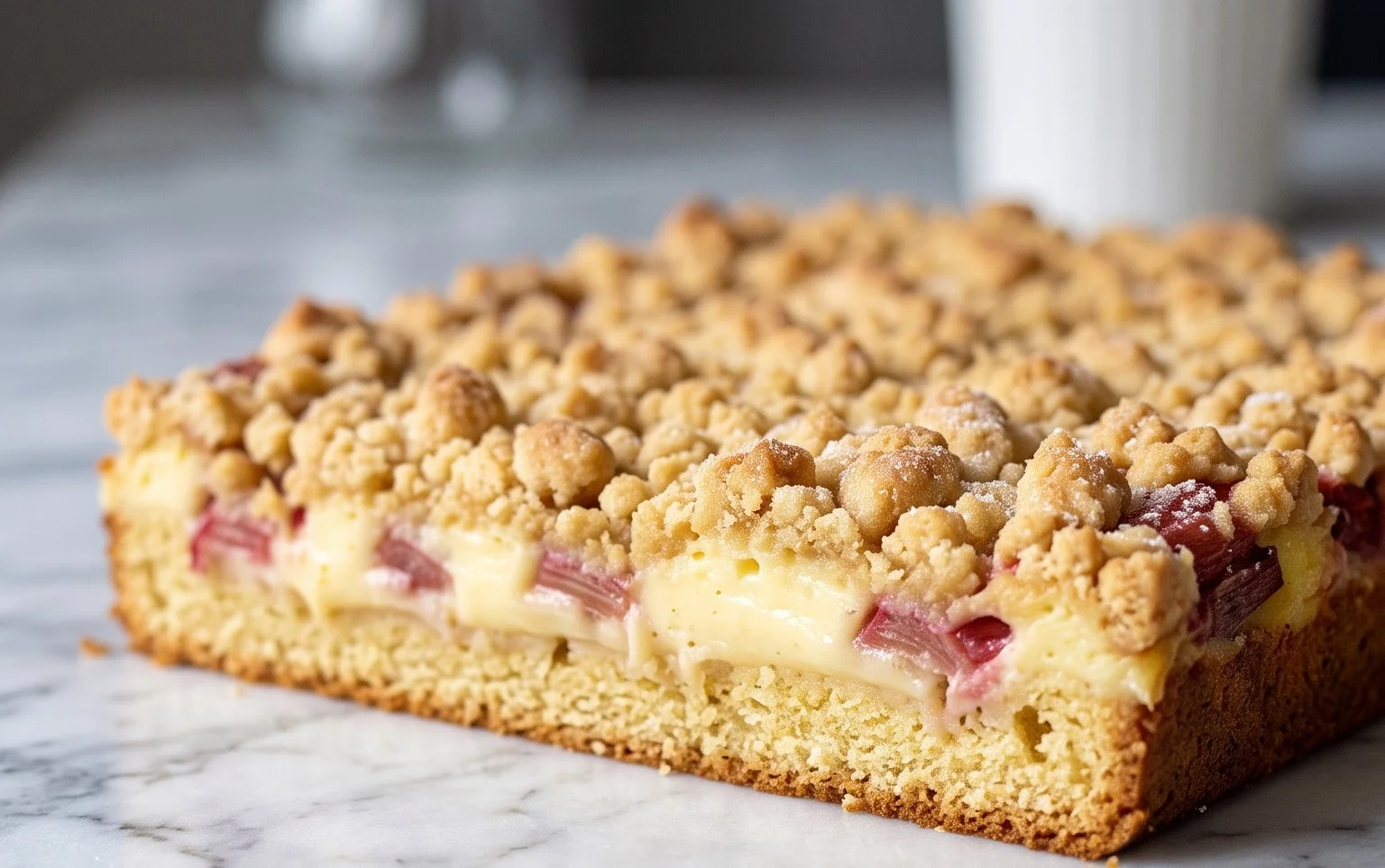 Rhabarberkuchen mit Pudding und Streuseln – wie von Oma