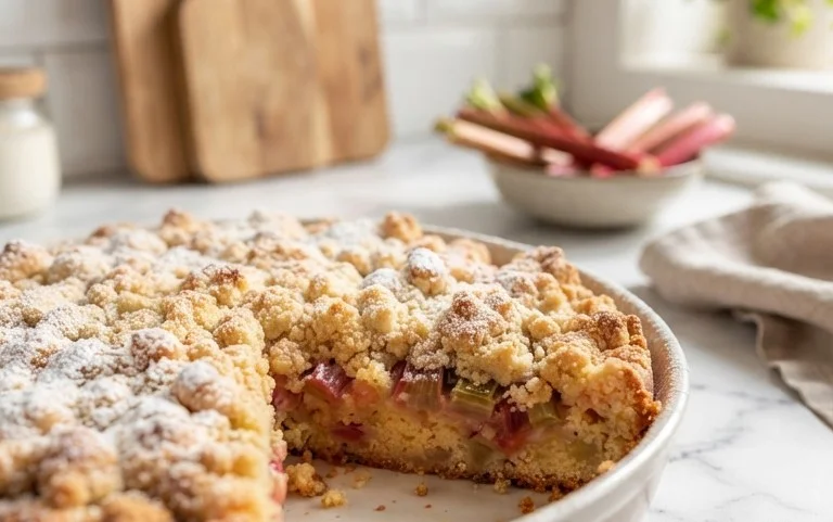 Rhabarberkuchen mit Streusel – Rezept für Eilige