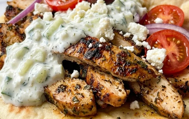 Mediterranes Hähnchen-Gyros mit Feta-Tzatziki genießen!