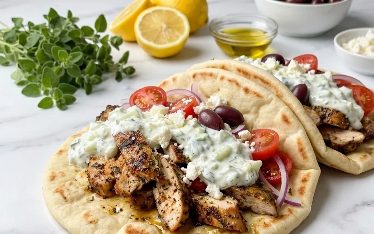 Mediterranes Hähnchen-Gyros mit Feta-Tzatziki genießen!