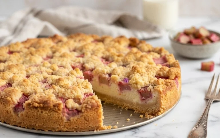 Rhabarber Quarkkuchen mit Butterstreuseln
