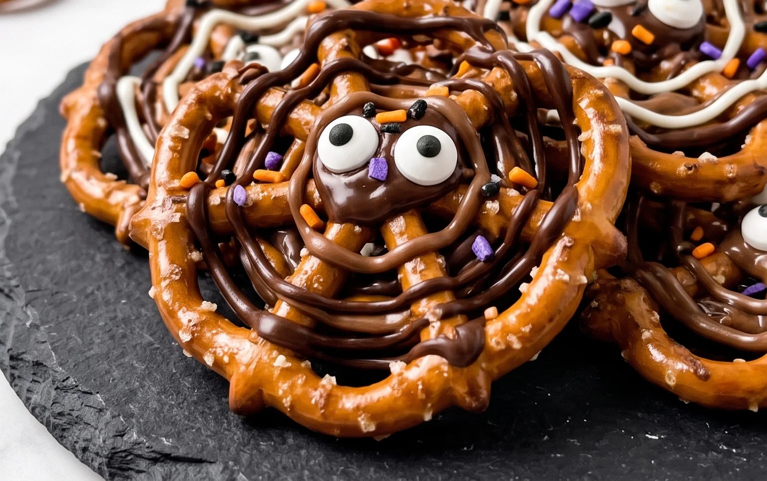 Halloween, Chocolate Pretzel Spider Webs